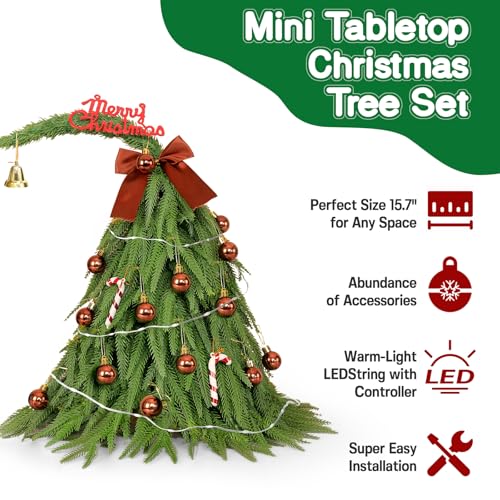 Mini Christmas Tree with 50 LED Lights 24 Inch Tabletop Prelit Artificial Tree J785647