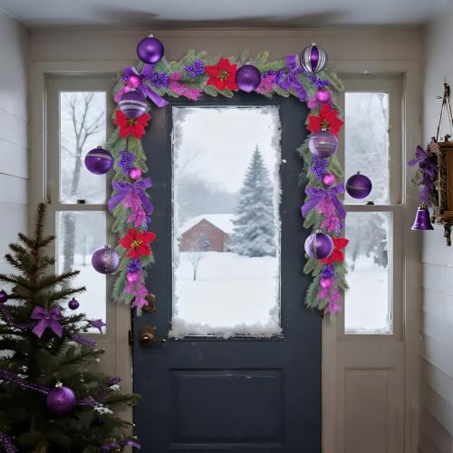 6.6 ft Christmas Garland with Faux Cedar and Glitter Berry H2007