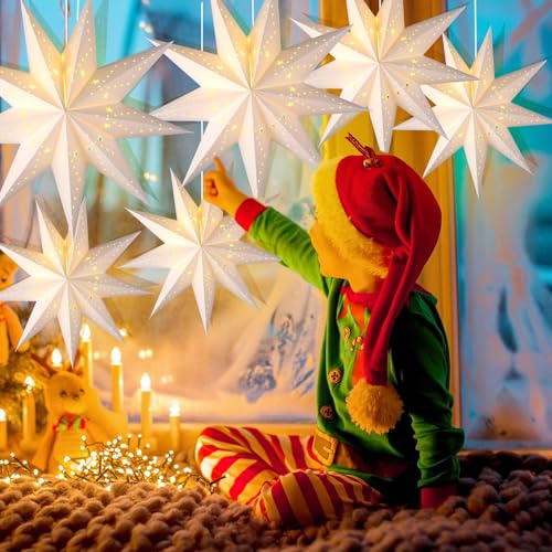 3D Paper Star Lanterns Hanging Ornaments with String for Christmas Party Decor N73864
