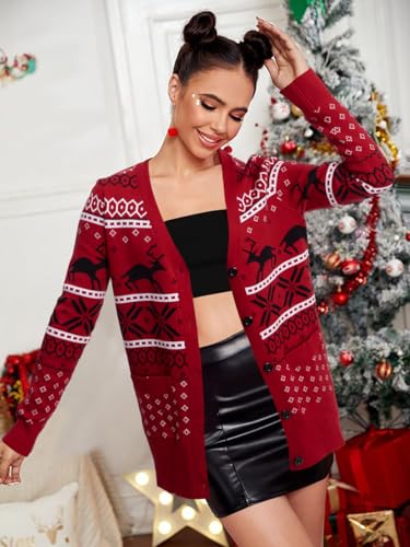 Funny Christmas Cardigan for Women Open Front Knit Coat U698