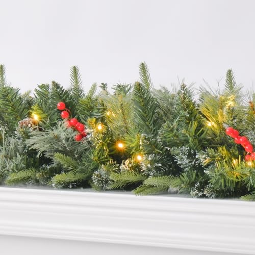 Pre-Lit Artificial Christmas Garland with Dual Color LED Lights and Timer A483