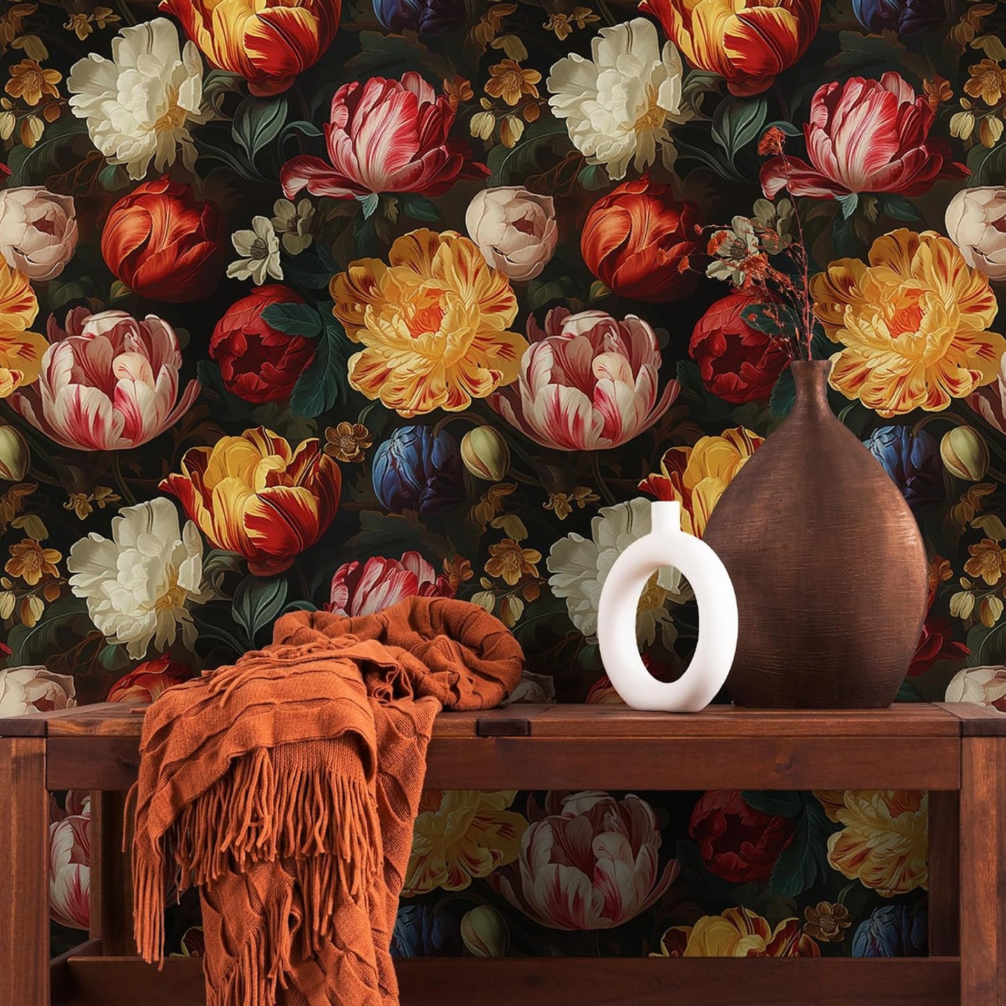 Antique Tulips Floral Peel and Stick Wallpaper for Bedroom Bathroom N48948