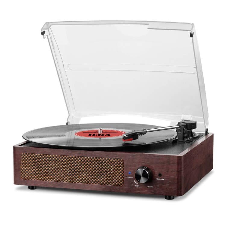 Vinyl Record Player Turntable with Built-in Bluetooth Receiver & 2 Stereo Speakers, 3 Speed 3 Size Portable Retro Record Player for Entertainment and Home Decoration(Orange)