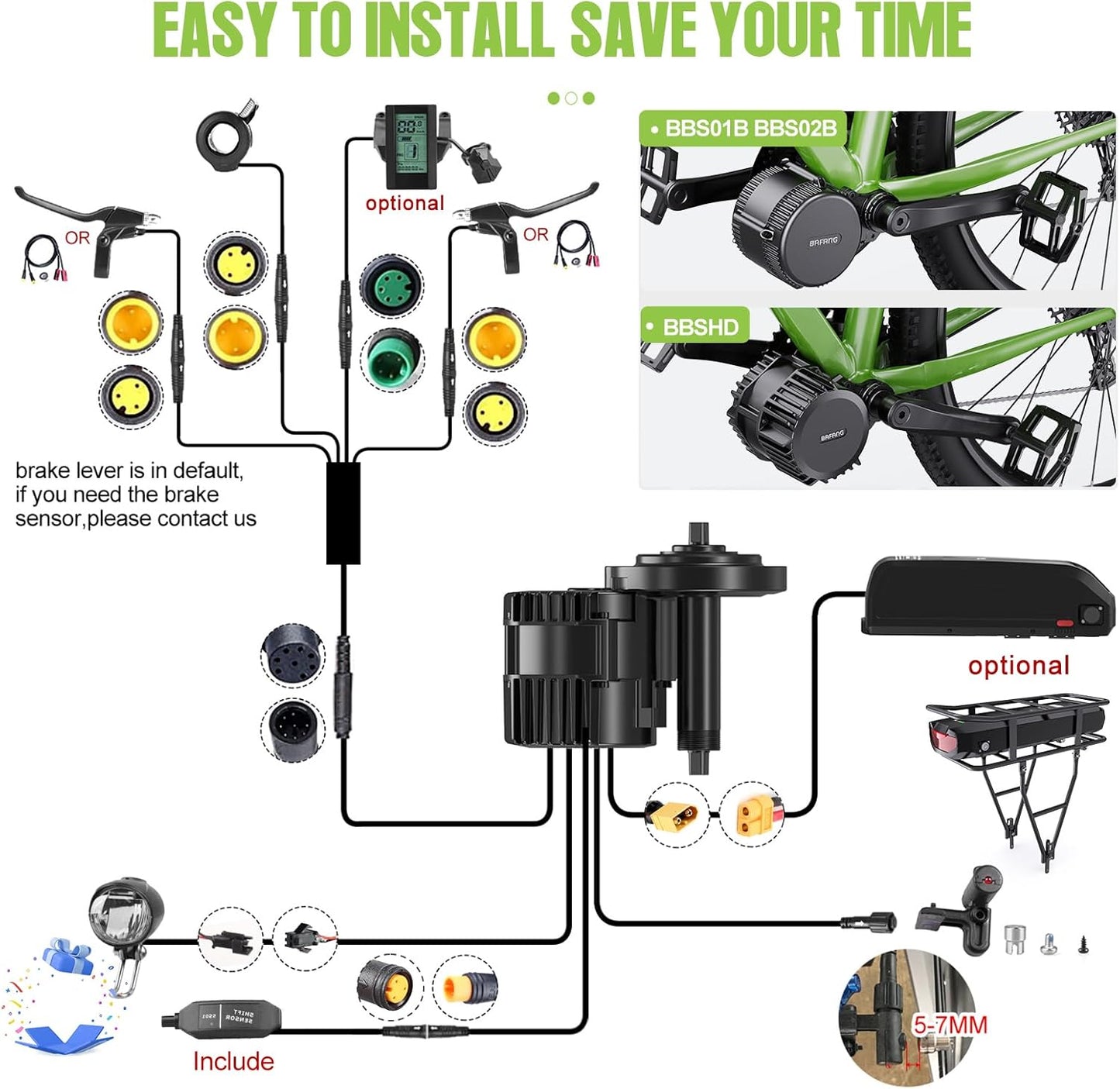 Mid Drive Ebike Conversion Kit 48V 750W with 42T Chainring and Display A48292