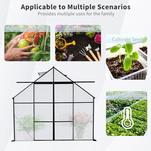 8x10FT Walk-in Greenhouse with Double Sliding Doors, Polycarbonate Panels, Aluminum Frame T7688