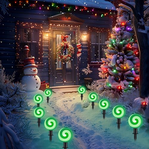 Unicorn Christmas Lollipop Pathway Lights, 10 LED Peppermint String Lights with Stakes M138626