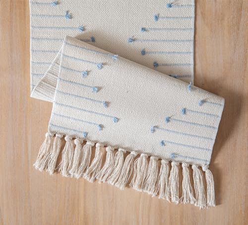 Christmas Table Runner 13 x 90 Inch Natural Cotton Woven with Tassels, Red and Beige U800