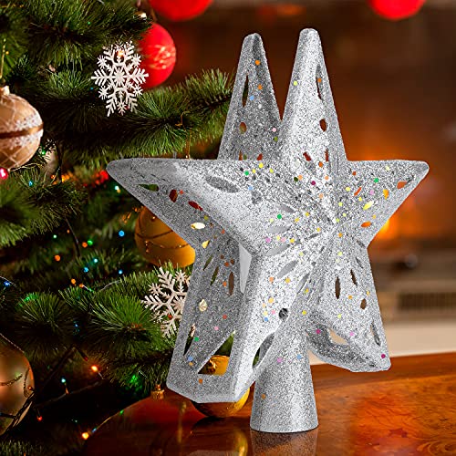 Christmas Tree Topper Lighted with 6 Projection Slides, Snowflake LED Rotating 3D Glitter Tree Topper O28849