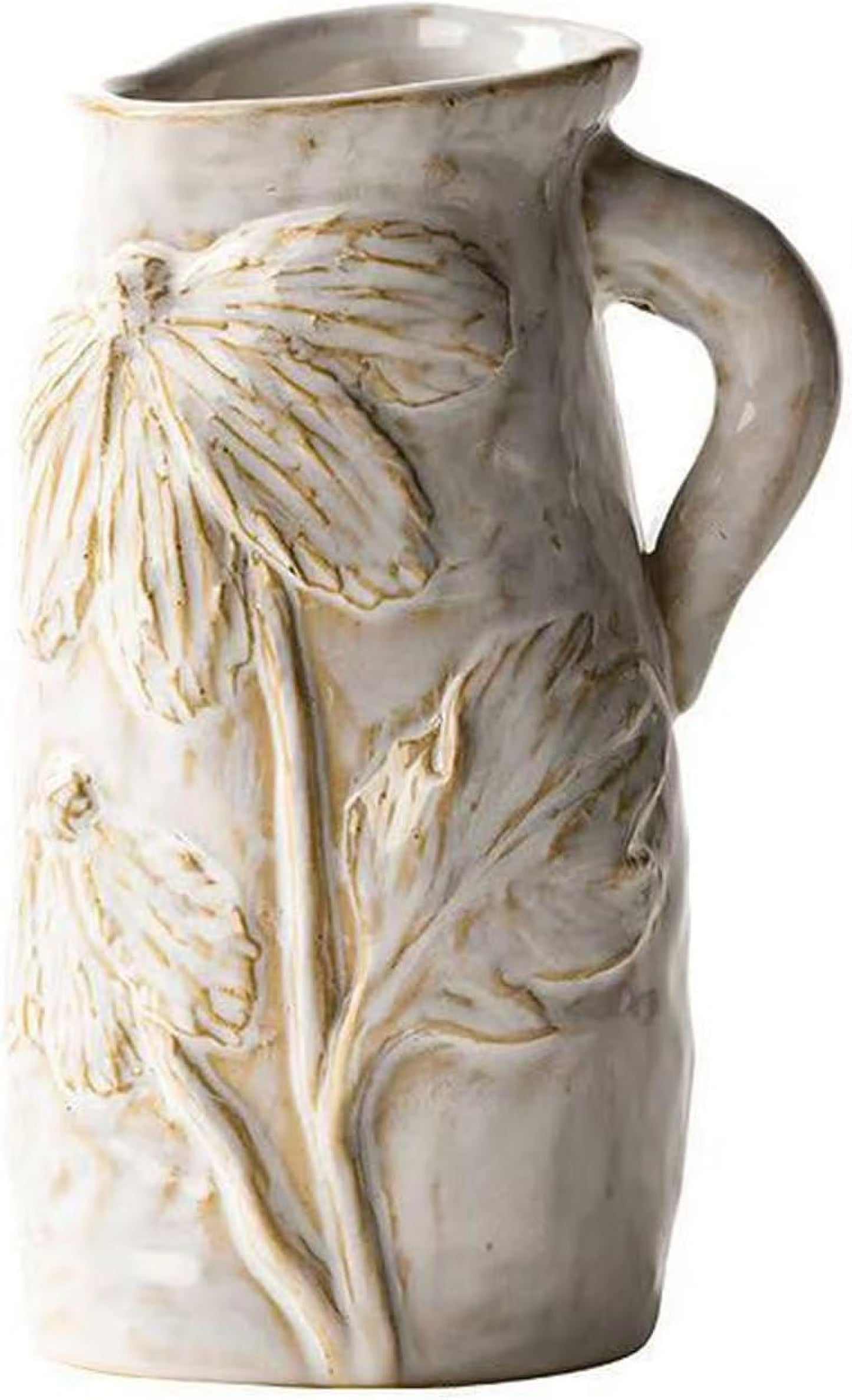 White Ceramic Vase with Handle, Boho Style