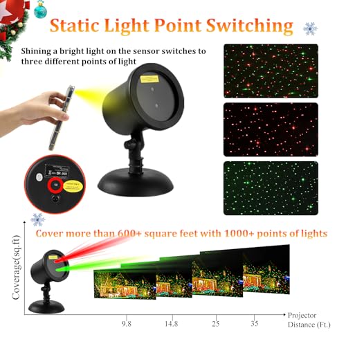 Outdoor Laser Projector Lights for Christmas, Red & Green Stars U46485