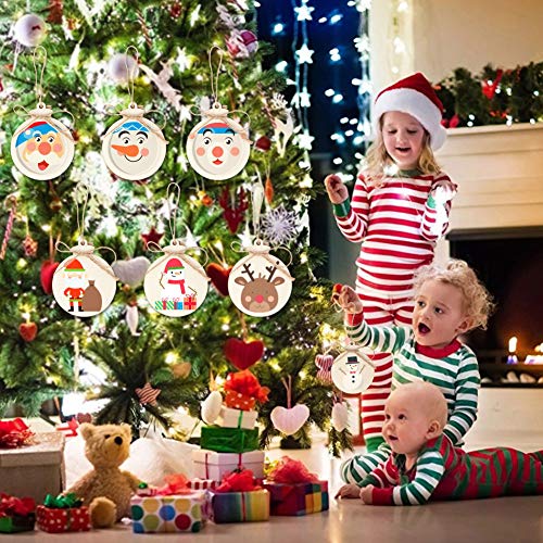 50pcs DIY Wooden Christmas Ornaments for Crafts, 4" Blank Wood Slices to Paint, Hanging Tree Decorations X7524