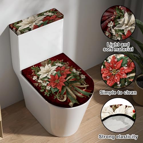 Christmas Toilet Lid Cover, Washable Bathroom Accessory O828