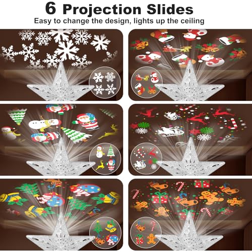 Silver 3D Glitter Christmas Tree Topper with LED Rotating Lights Q176