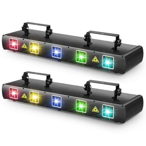 Stage Laser Light, 5 Beam Sound Activated DJ Party Lights with Remote Control O445463