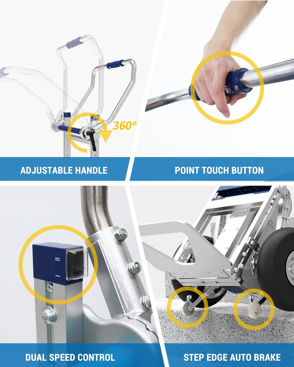Electric Stair Climbing Hand Truck Dolly Cart with Auto Edge Brake, 375LBS Capacity A37376