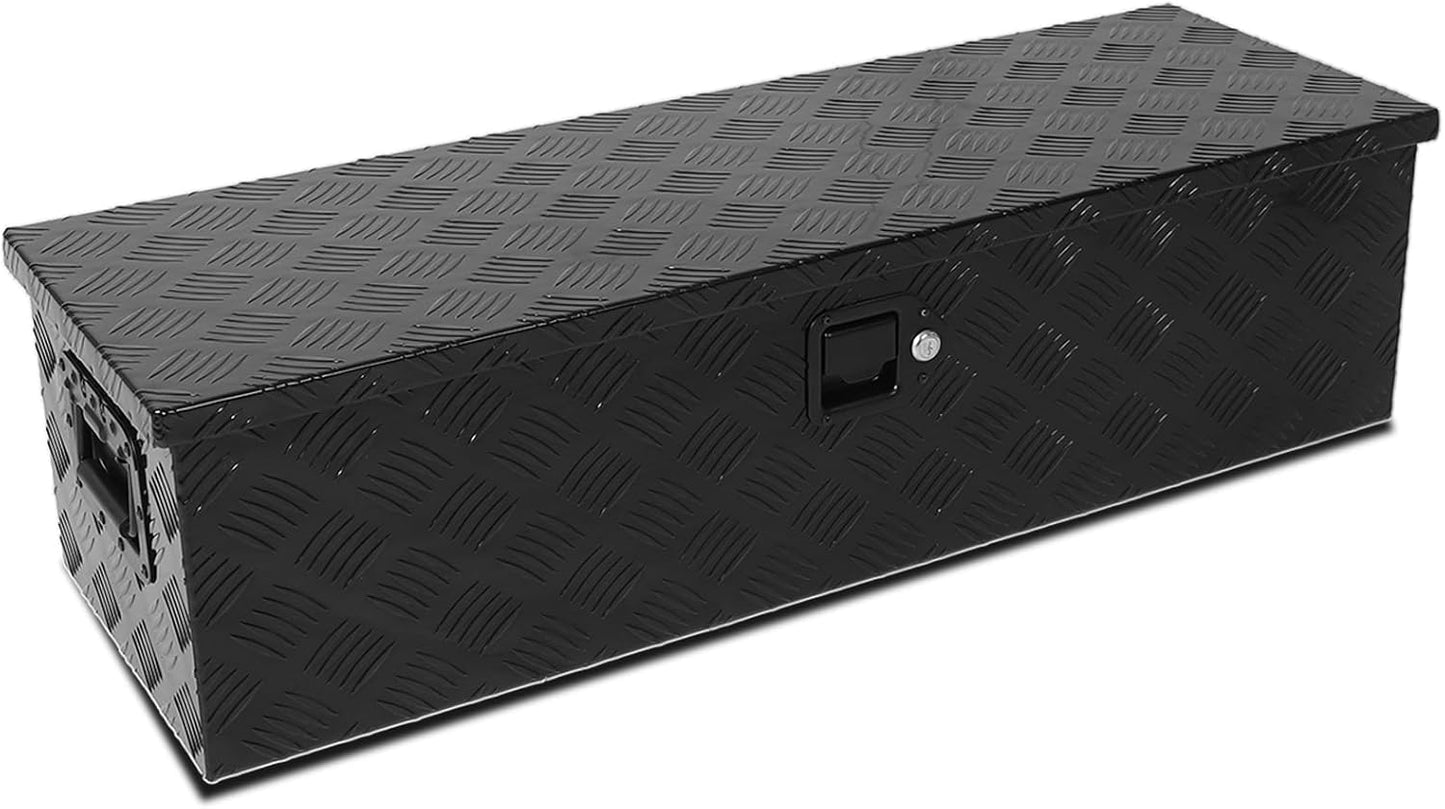 39" Heavy Duty Aluminum Stripes Plated Tool Box Pick Up Truck Bed RV Trailer Toolbox Storage Organizer with Side Handle, Lock and Keys - Black,ALL Black
