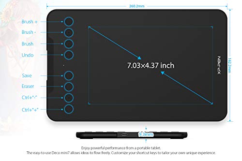 Drawing Tablet with 8192 Levels Pressure, 7 x 4 inch, 8 Shortcut Keys M356256