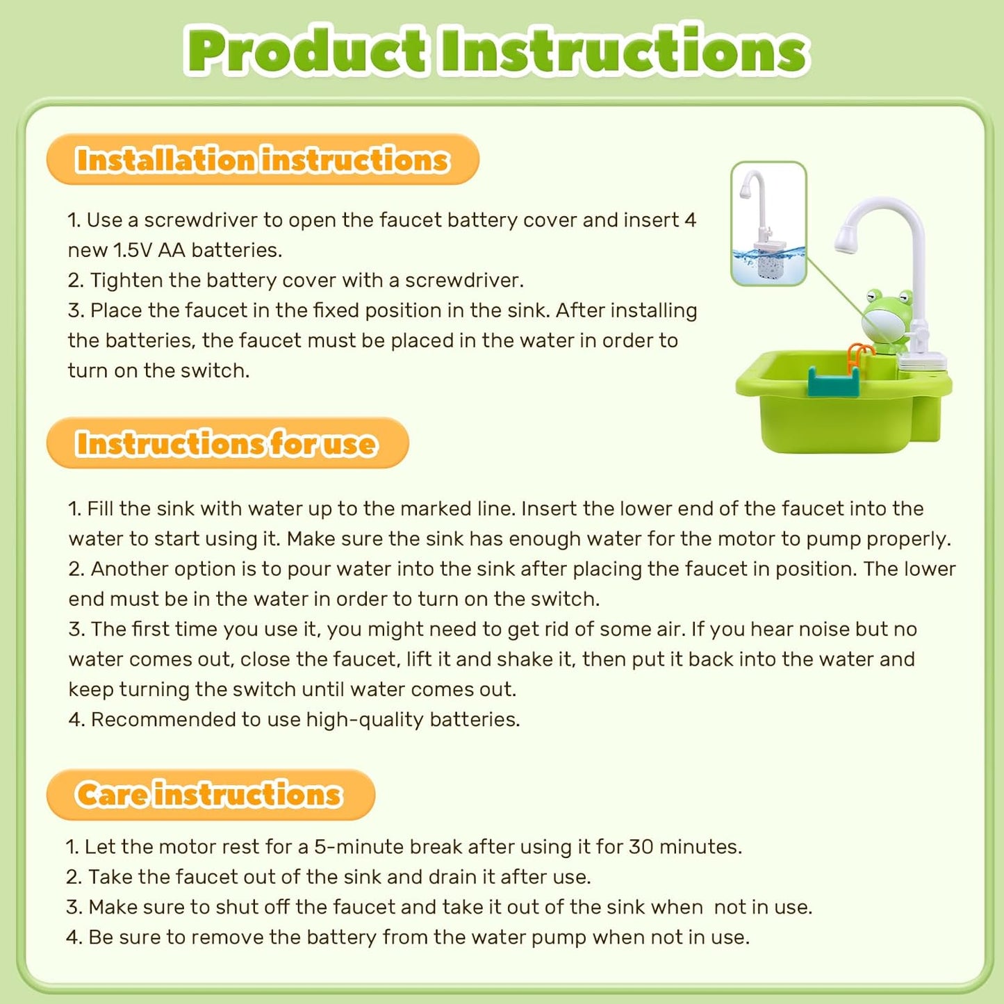 Play Sink with Running Water, Kitchen Sink Toys with Electric Faucet, Kids Pots and Pans Set with Play Food and Storage Basket P99035