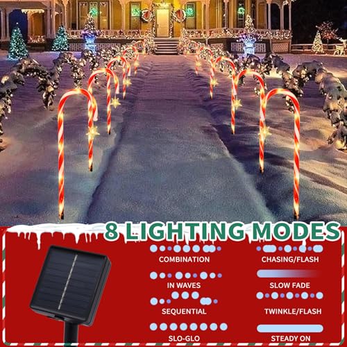 Candy Cane Solar Pathway Lights 15FT Outdoor Christmas Decor V5614
