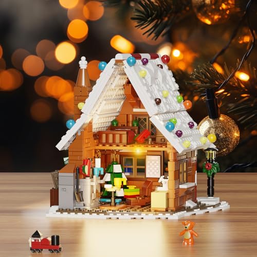 Gingerbread House Building Kit with LED Lights, Christmas Village Blocks Set W90380