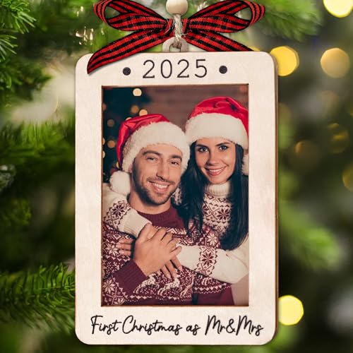 Christmas Ornament Picture Frame - Wooden Landscape Photo Frame for Tree U75225