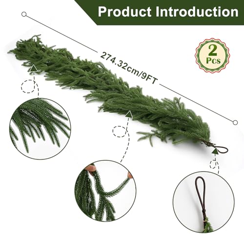 Artificial Norfolk Pine Garland 9FT for Holiday Decor D6529