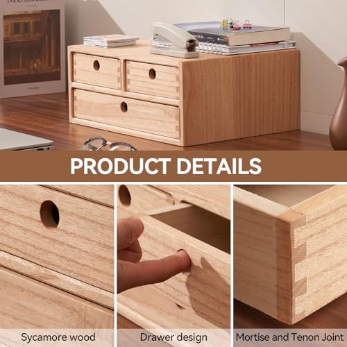 Natural Wooden Desktop Organizer with 3 Drawers D235