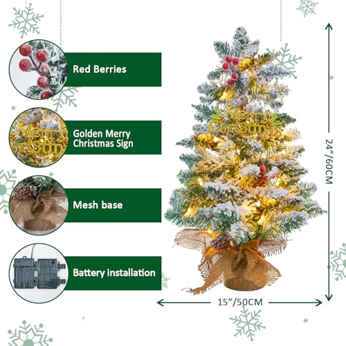 Mini Christmas Tree with 50 LED Lights 24 Inch Tabletop Prelit Artificial Tree J785647
