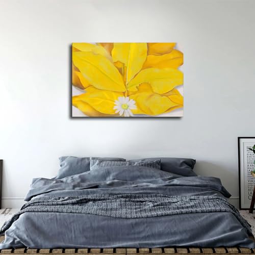 Yellow Pecan Leaves and Daisies Poster Canvas Wall Art Unframed C74984