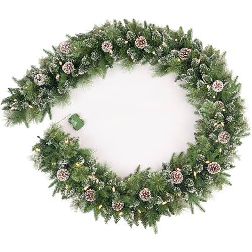 Pre-lit Christmas Garland 9ft with 50 LED Lights, Battery Operated I824