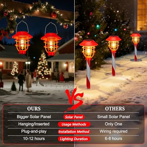 6 Pack Solar Pathway Lights Outdoor Christmas Decorations, Waterproof Candy Cane for Yard Walkway S64243