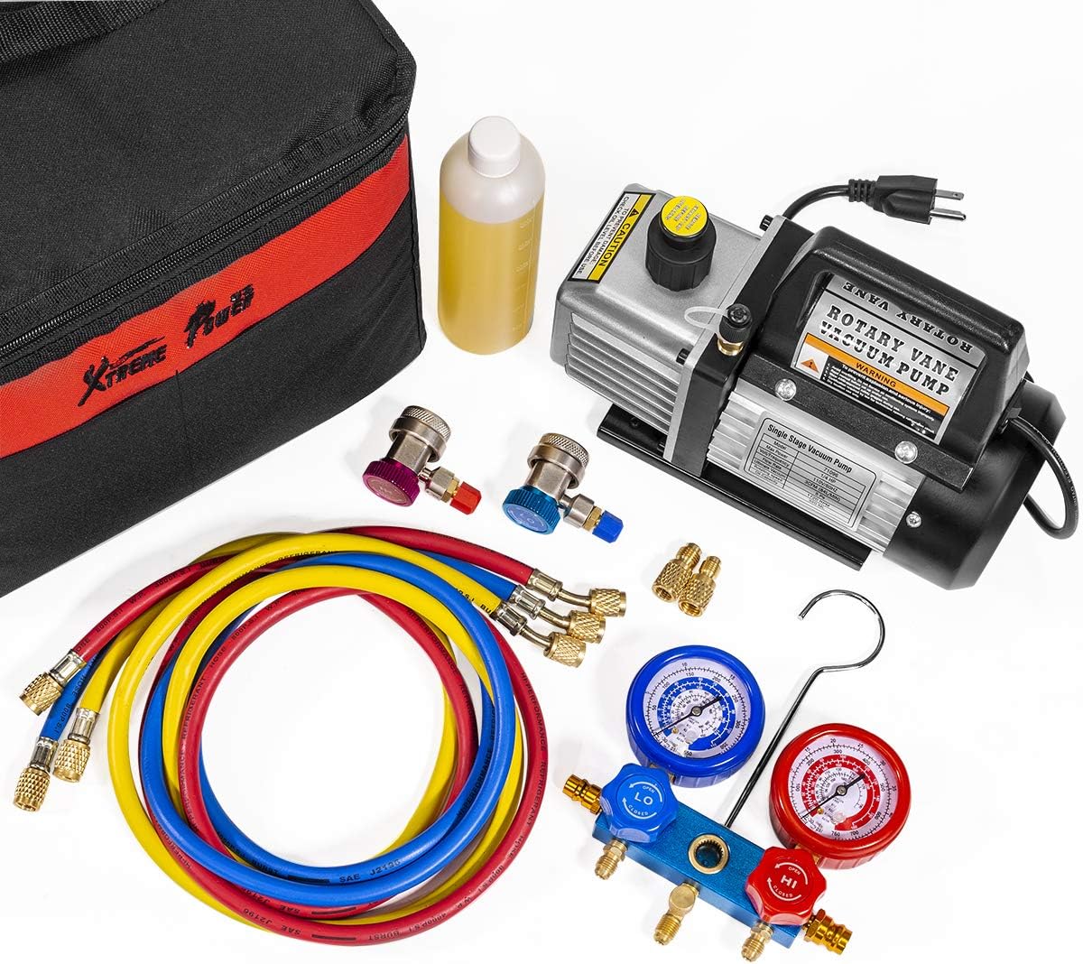 HVAC Air Vacuum Pump 3CFM with Manifold Gauge and Carrying Tote Q382515