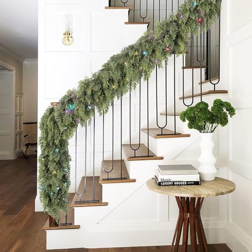 9ft Prelit Faux Pine Garland with Lights for Mantle Q9088