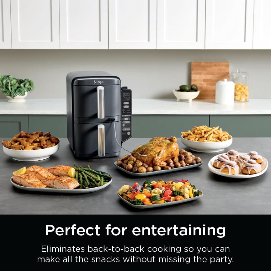 Air Fryer, 8 QT DoubleStack 2-Basket, 6-in-1, Roast & Bake, Dishwasher Safe N927