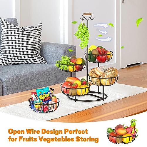 Metal Fruit Basket with Banana Hanger for Kitchen Counter K252