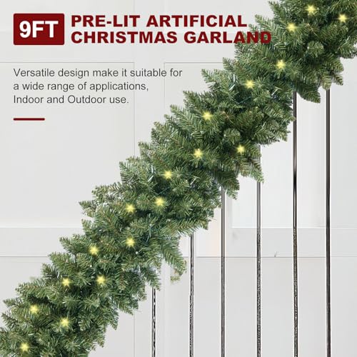 Pre-Lit Artificial Christmas Garland with Dual Color LED Lights and Timer A483