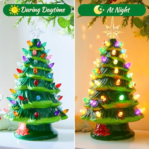 Ceramic Christmas Tree, Pre-lit Tabletop with Multicolored LED Lights, Battery Operated G1053