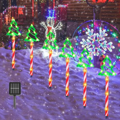 Solar Christmas Pathway Lights, 8 Modes Waterproof LED Garden Stake Lights, 6 Pack G829
