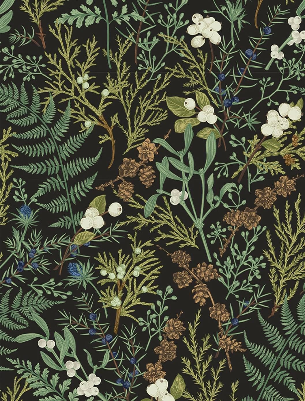 Tropical Moss Leaf Peel and Stick Wallpaper Black Floral Self Adhesive Removable Floral Contact Paper for Bedroom Walls Cabinets 17.7in x 9.8ft