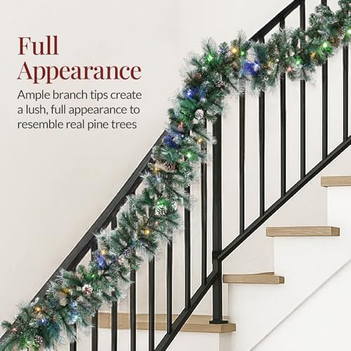 9ft Pre-Lit Christmas Garland for Stairs, Fireplace with 50 Lights W212