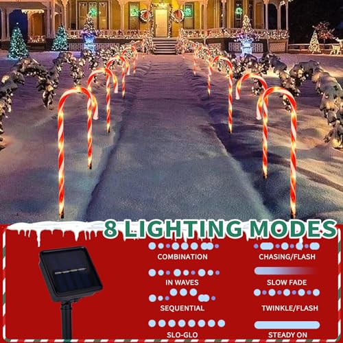 Candy Cane Lights Outdoor Pathway 15FT Solar Christmas Yard Decoration I41159