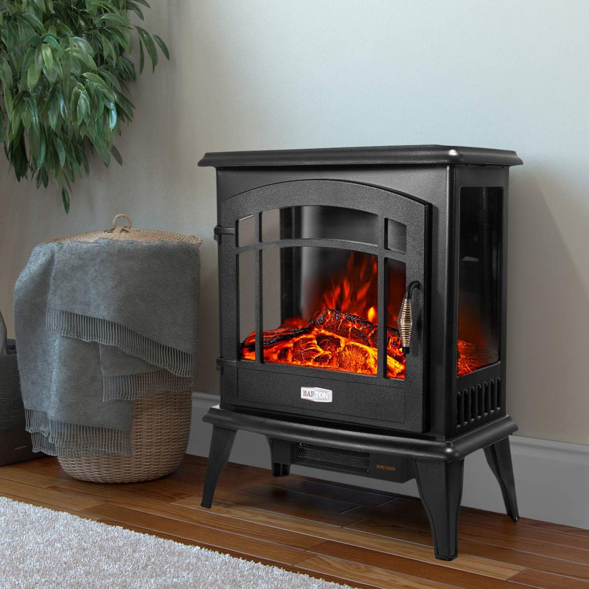 1500W Electric Fireplace Stove Heater with 3D Flame Effect, Black A7111
