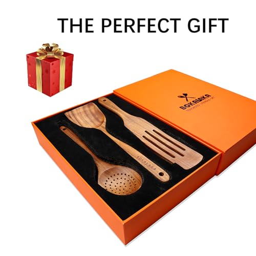 Christmas Wooden Spoons for Cooking, 10 Pcs Natural Teak Kitchen Utensils Set S557967