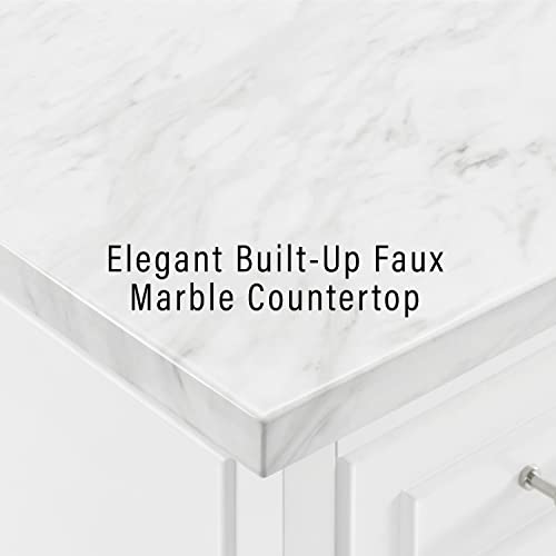 White Kitchen Island with Faux Marble Top T913393