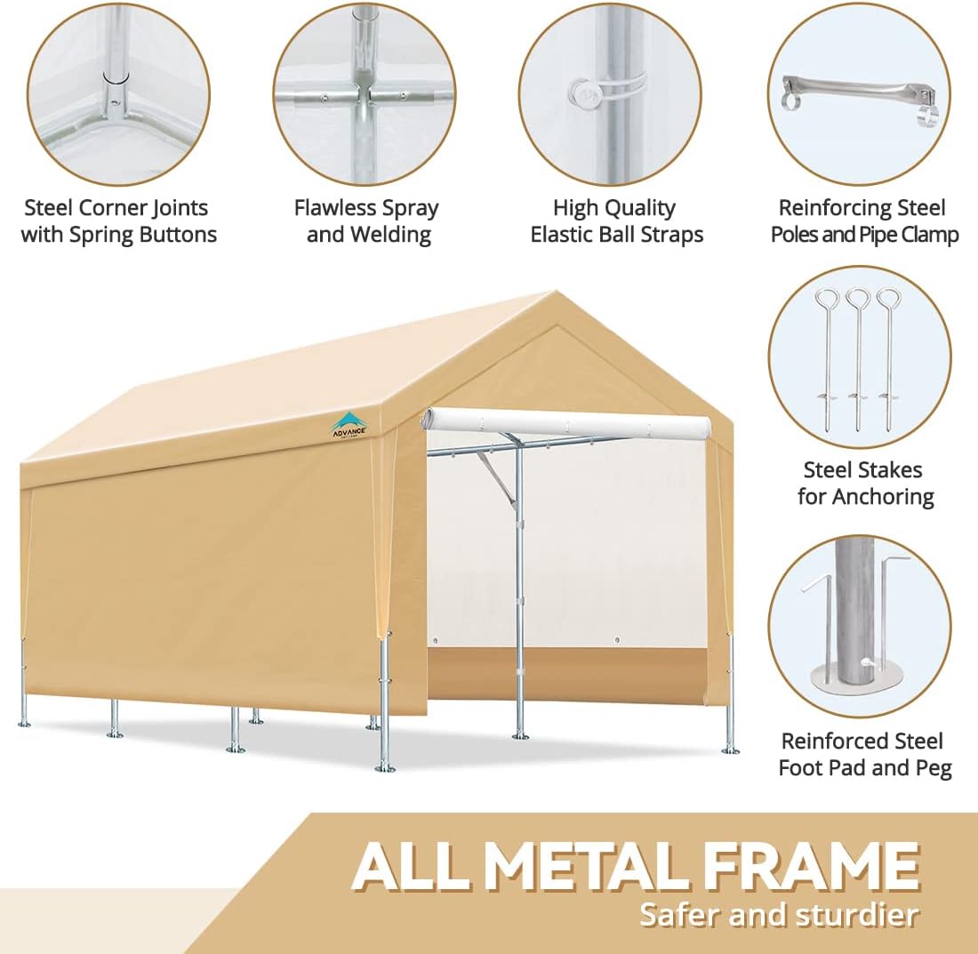 Heavy Duty Carport Canopy Garage Shelter with Removable Sidewalls, Beige H342913