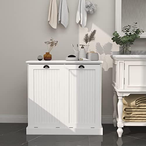 Tilt Out Trash Cabinet Laundry Sorter with Storage (White) G908986