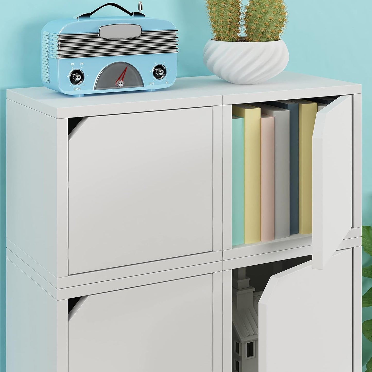 Stackable Bookshelf Cube with Door, White T190
