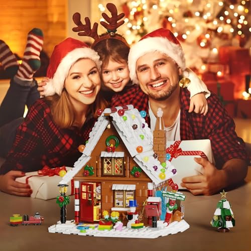 Gingerbread House Building Kit with LED Lights, Christmas Village Blocks Set W90380