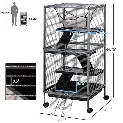 Metal Small Animal Cage with 4 Tiers and Hammock, Gray F143
