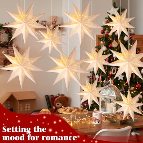 3D Paper Star Lanterns Hanging Ornaments with String for Christmas Party Decor N73864
